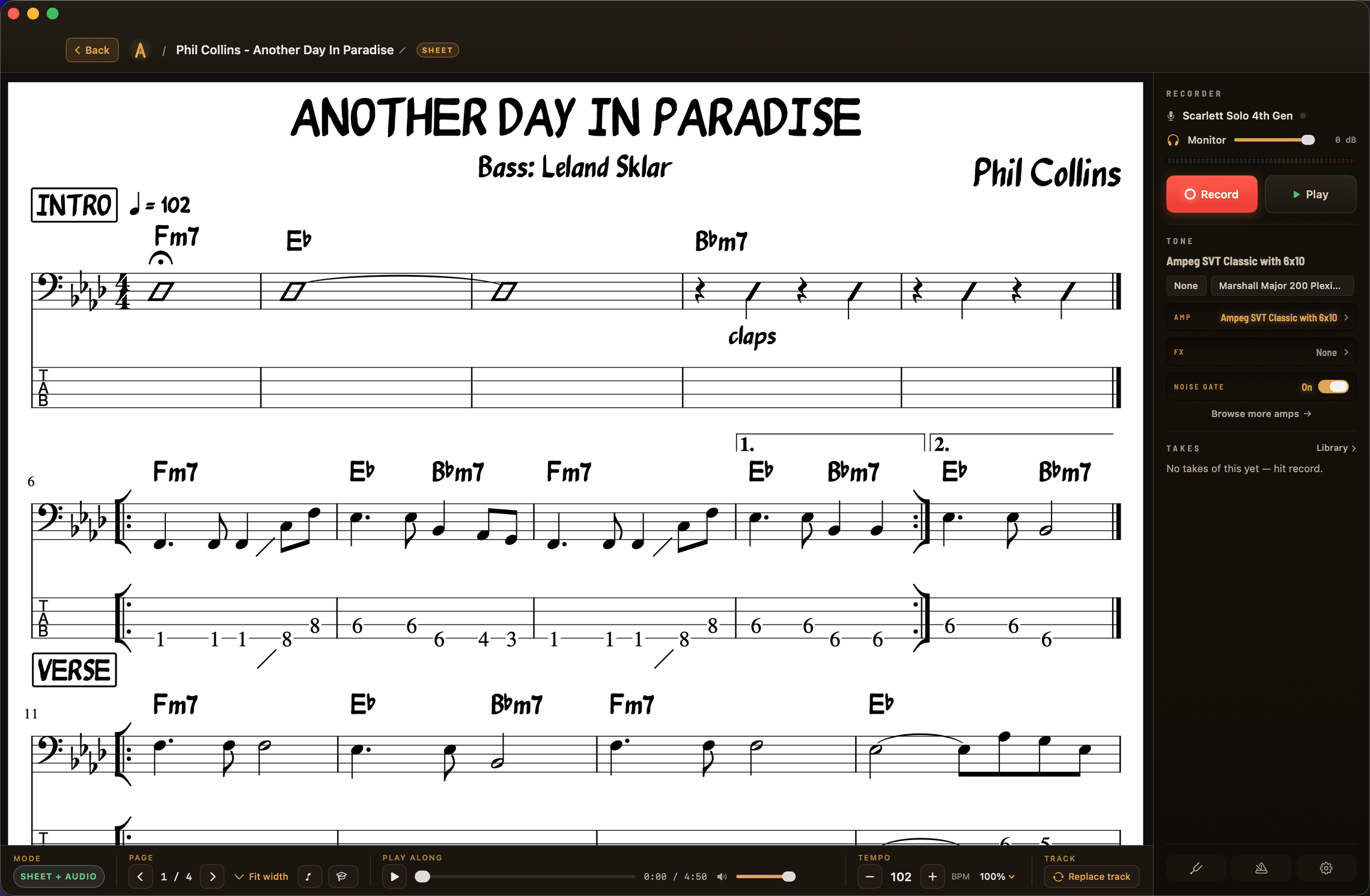 A PDF chart with the play-along bar.
