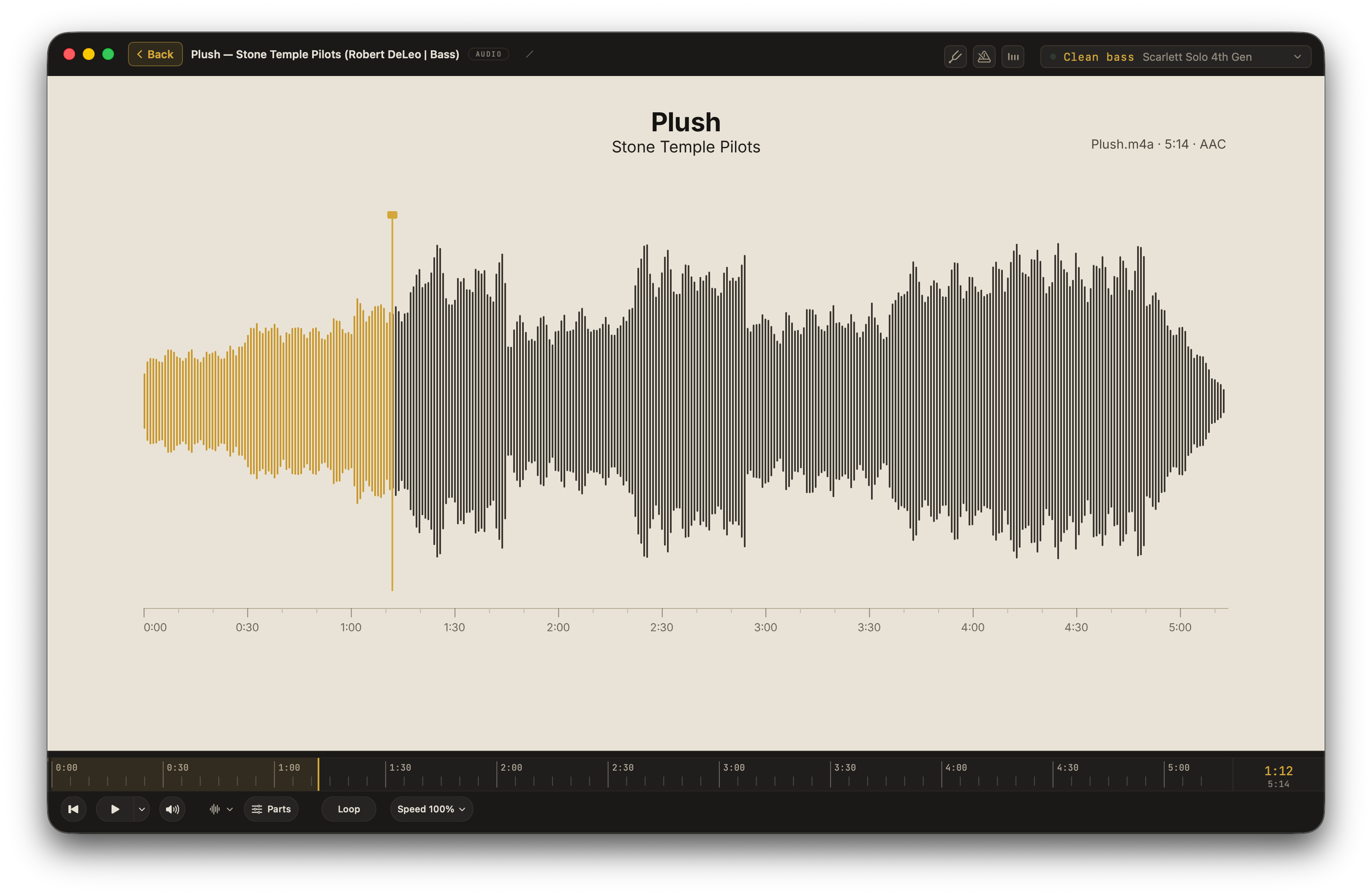 An audio file open in Afinar, with its waveform and a timeline.